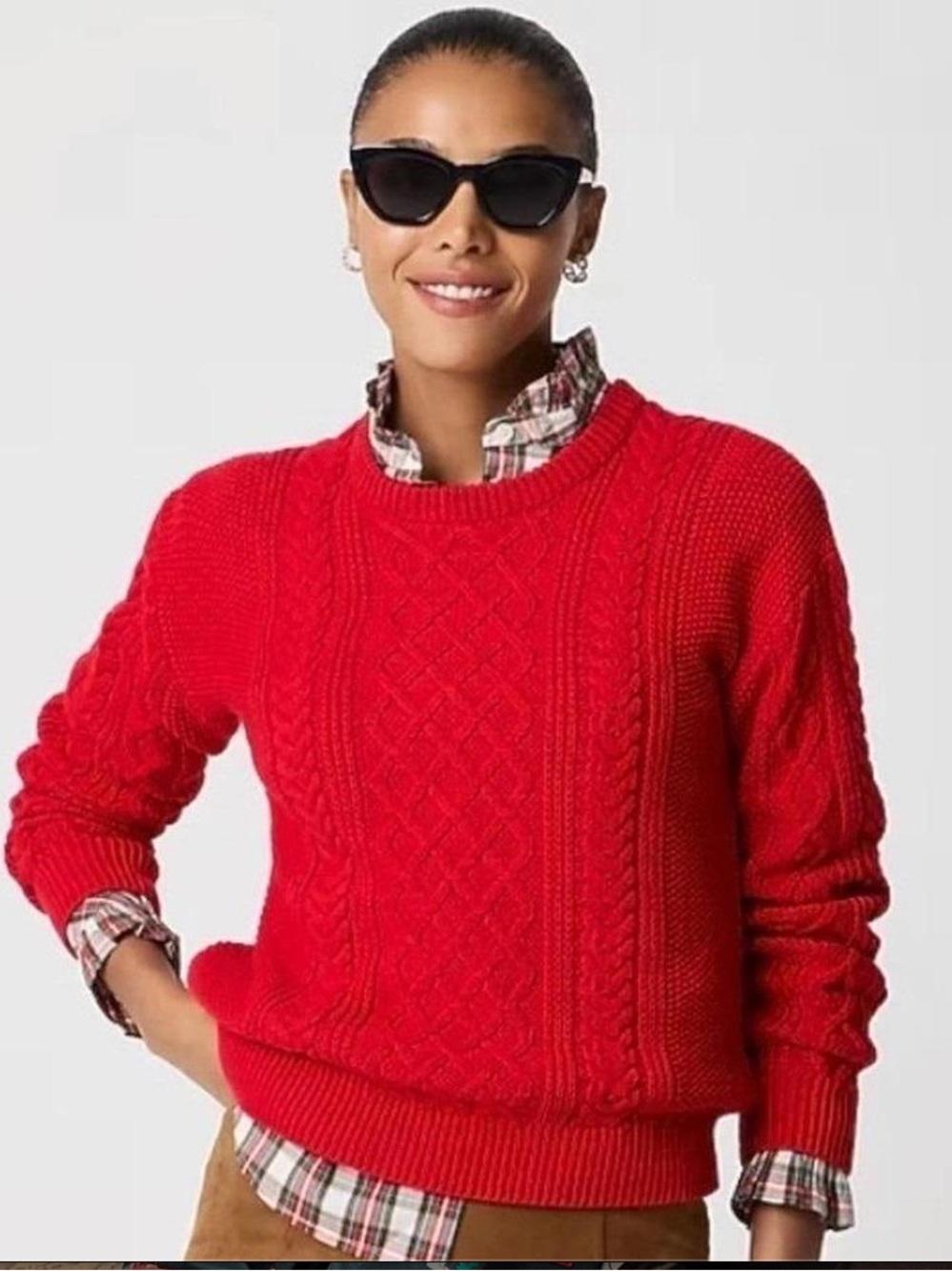 J. Crew Women’s Red Cable Knit Crewneck Sweater. Size S